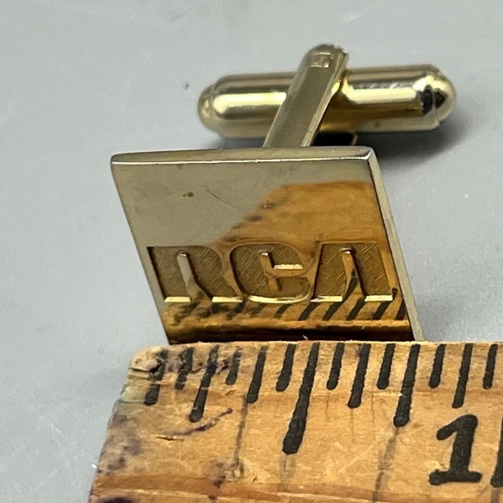 RCA Logo Radio Corporation‎ of America Cufflinks Gold Tone Square Mens 50's